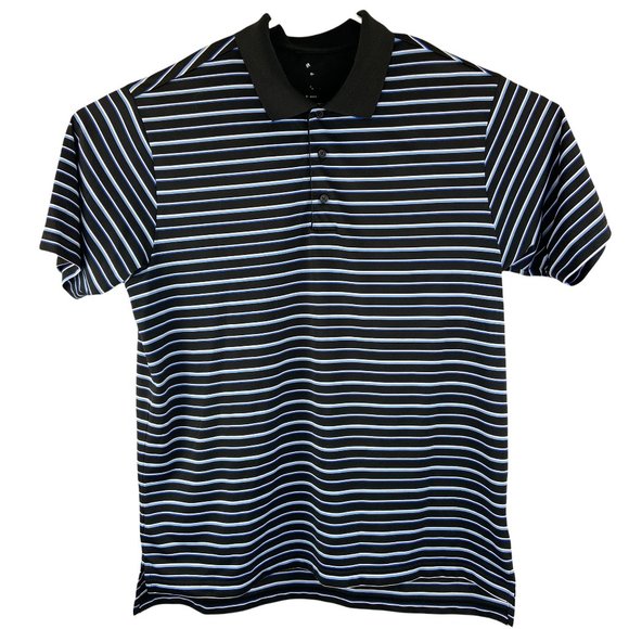 Adidas Men's Polo Shirt Striped Black Blue White Polyester Golf Large - Picture 1 of 7